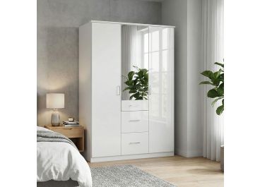 Alpine White Gloss Wardrobe 3 Door 135cm