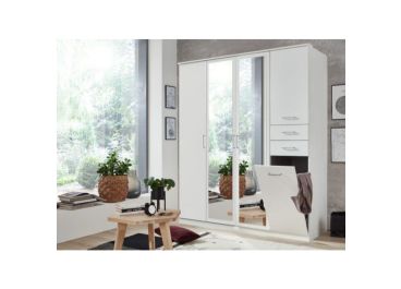 Alpen Wardrobe White 4 Door 2 Drawer & Mirror 180cm