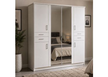 Rivera White 4 Door Wardrobe with 4 Drawers 2 Mirrors 180cm