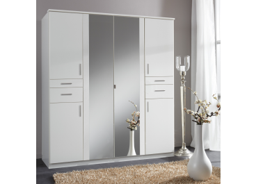 Rivera White Wardrobe with 4 Drawers 4 Doors 2 Mirrors 180cm