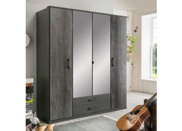 Tavern Mirrored Wardrobe Slate Grey | 4 Doors 2 Drawers | 180cm