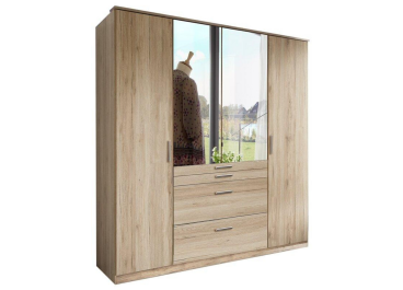 Fabel Oak Wardrobe with 4 Drawers 4 Doors + Mirror 180cm