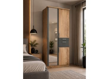 Rivera Double Wardrobe with Drawers Oak + Mirror | 90cm