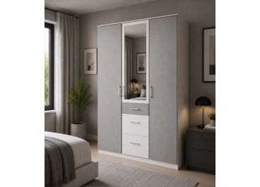 Farah Wardrobe with Drawers & Mirror Grey | 3 Door 135cm