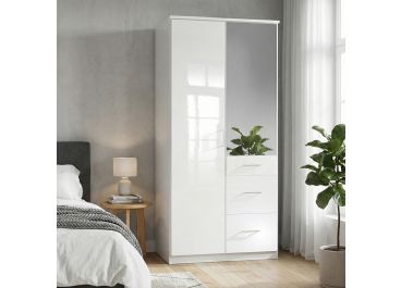 Alpine 2 Door Wardrobe White Gloss with drawers and mirror
