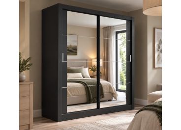 Vision Sliding Mirrored Wardrobe in Matt Black | 2 Door - 180cm Wide