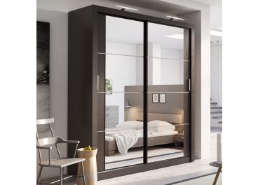 Vision Sliding Mirrored Wardrobe in Matt Black | 2 Door - 180cm Wide