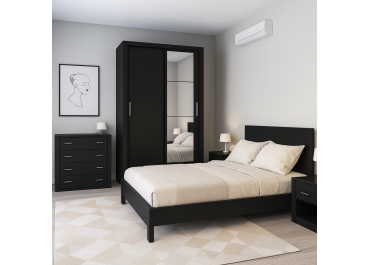 Vision Black Bedroom Furniture Set + Sliding Wardrobe 120cm
