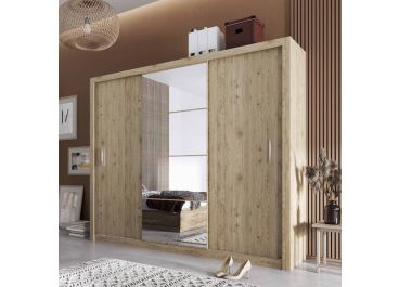 Petra Sliding Wardrobe in Oak & Mirror 250cm | 3 Door