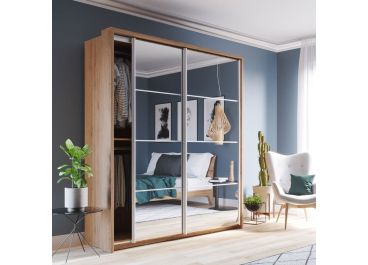 Vision Sliding Mirrored Wardrobe Oak | 2 Door - 180cm Wide