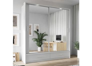 Lenart White Wardrobe with Drawers | 2 Door Sliding Mirrored | 200cm