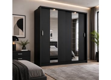 Vision Sliding Mirrored Wardrobe in Matt Black | 2 Door - 220cm Wide