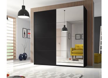 Monestry Sliding Mirrored Wardrobe in Matt Black | 2 Door