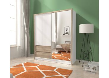 Bruno Sliding Wardrobe in Matt White, Oak, Oak  | 1 Door - 180cm Wide