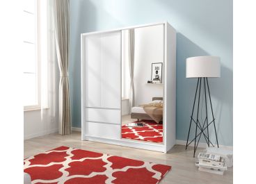Bruno Sliding Wardrobe with Drawers Matt White & Oak | 150cm Wide