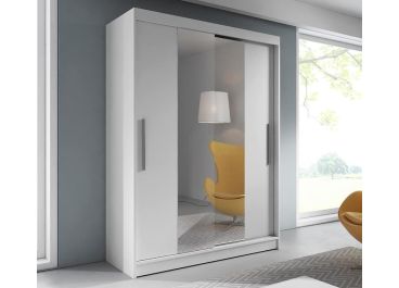 Hanna Mirrored Sliding Wardrobe in Matt White | 2 Door - 150cm Wide
