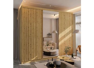 Velar Sliding Wardrobe with Drawers Oak + Mirror 250cm - 3 Door