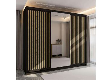 Velar Sliding Wardrobe with Drawers Black + Mirror 250cm - 3 Door