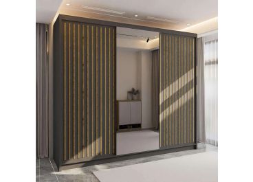 Velar Sliding Wardrobe with Drawers Grey + Mirror 250cm - 3 Door