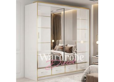 Luxor Sliding Wardrobe With Drawers Mirrored 2 Door 203cm - White Gloss
