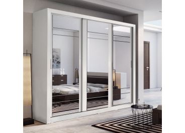 Vision Sliding Mirrored Wardrobe in Matt White | 3 Door - 250cm Wide