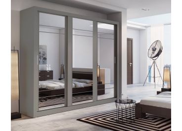 Vision Sliding Mirrored Wardrobe in Matt Grey | 3 Door - 250cm Wide