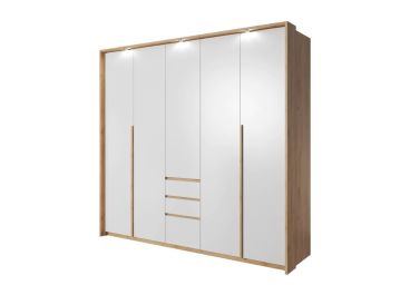Geneva 3 Door Wardrobe with Drawers in Matt White & Oak | 225cm Width