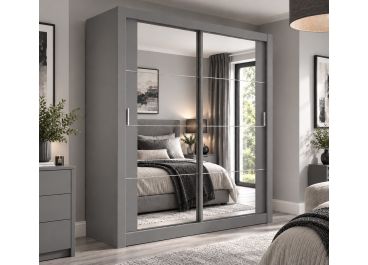 Vision Sliding Mirrored Wardrobe in Matt Grey | 2 Door - 180cm Wide
