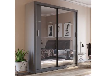 Vision Sliding Mirrored Wardrobe in Matt Grey | 2 Door - 180cm Wide
