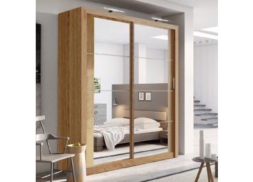 Vision Sliding Mirrored Wardrobe in Shetland Oak 2 Door - 180cm Wide