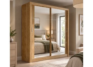 Vision Sliding Mirrored Wardrobe in Shetland Oak 2 Door - 180cm Wide