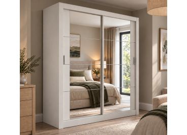 Vision Sliding Mirrored Wardrobe in Matt White | 2 Door - 180cm Wide