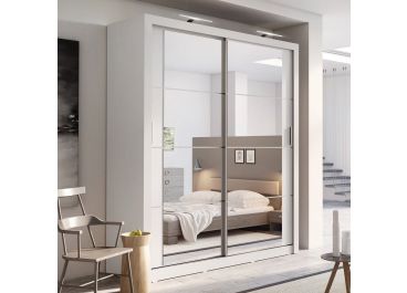 Vision Sliding Mirrored Wardrobe in Matt White | 2 Door - 180cm Wide