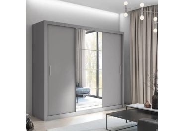 Petra Sliding Wardrobe Grey Matt & Mirror 250cm | 3 Door