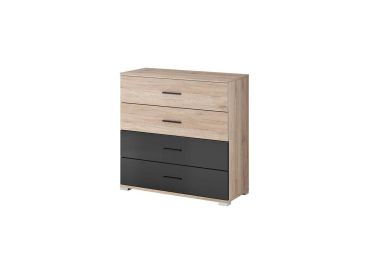 Twin Chest of Drawers Matt Black & Oak Finish