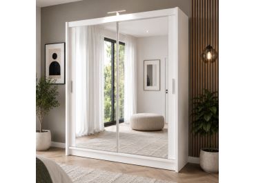 Petra Mirrored Sliding Door Wardrobe White 120cm/150cm/180cm/203cm
