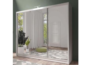 Petra Sliding Mirrored Wardrobe with Drawers White 3 Door - 250cm