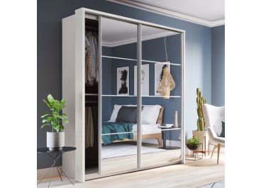 Vision Sliding Mirrored Wardrobe White| 2 Door - 180cm Wide