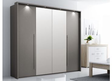 Bi-folding Sliding Wardrobe 4 doors Lava Grey & Mirror 210cm