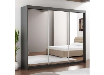 Petra  Sliding Wardrobe 250cm Grey Matt & Mirror 3 Door