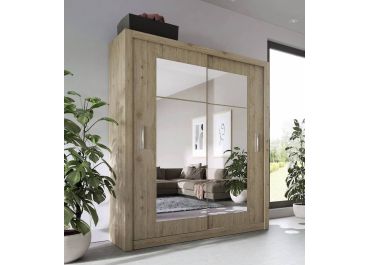 Petra Sliding Wardrobe Oak Matt & Mirror 180cm 2 Door