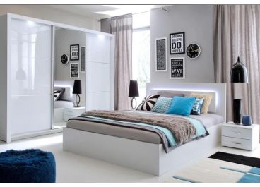 Petra Bedroom Furniture Set White Gloss - 3 Door Sliding Wardrobe