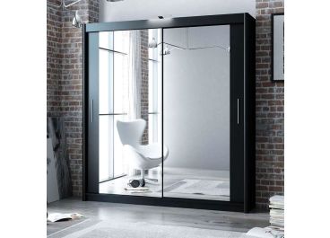 Mirrored Sliding Door Wardrobe Black 203cm