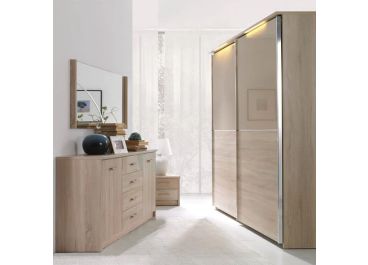Luxury 4 Piece Bedroom Set in Cappuccino Gloss & Matt Oak + Sliding Wardrobe