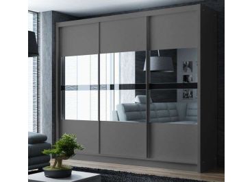 Metro Graphite Grey Sliding Wardrobe | Mirror + Drawers | 3 Door 250cm
