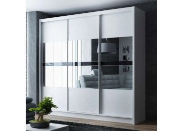 Metro White Sliding Wardrobe with Drawers + Mirrors | 3 Door 250cm