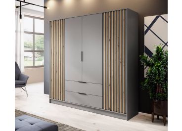 Stripe Grey Wardrobe with Drawers Hinged 4 Door 206cm