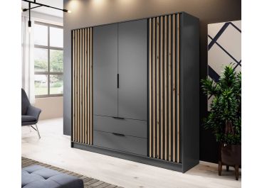 Stripe Wardrobe with Drawers Graphite Grey Hinged 4 Door 206cm