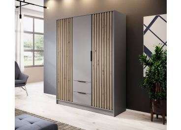 Stripe Grey Wardrobe with Drawers Hinged 2 Door 155cm