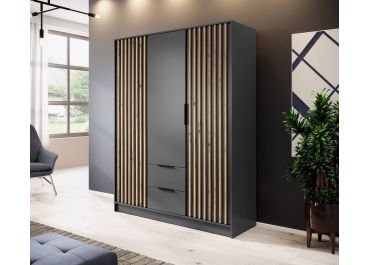 Stripe Wardrobe with Drawers Graphite Grey Hinged Doors 155cm